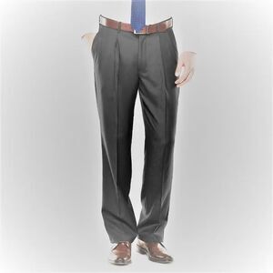 Axist Mens Ultra Series Gray 34x34 Straight Pleated Dress Pants No Iron